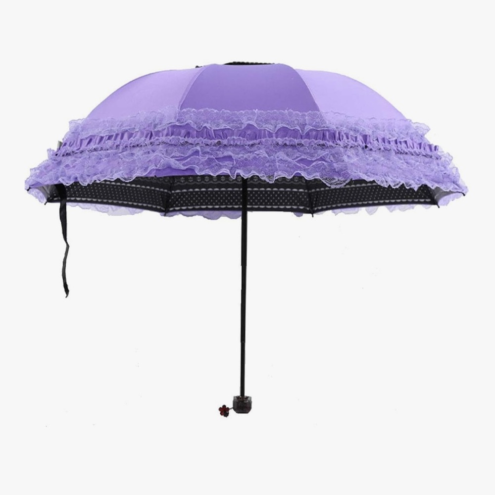 Pastel gothic Lolita black unicorn umbrella parasol sun ☀️ rain lace ruffle cute - Picture 11 of 11